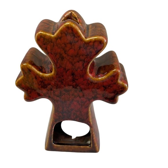 Brown Glazed Ceramic Cross Tea Light Candle Holder Decor 6 x 4 x 2 - Picture 7 of 7